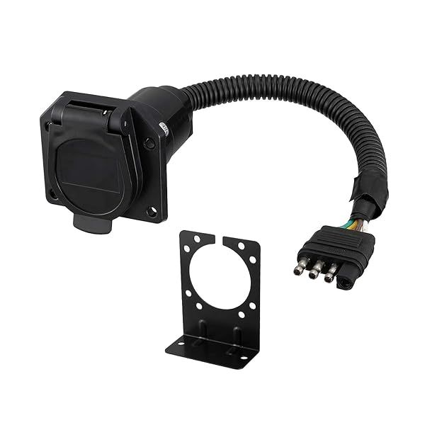 Miady 4-Way to 7-Way Trailer Adapter Wiring Plug Connector with Mounting Bracket for Easy Towing Solutions