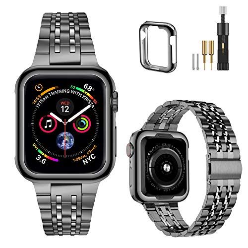 MioHHR Stainless Steel Apple Watch Band 44mm/42mm - Compatible with Series 1-6 & SE, Space Gray Metal Strap