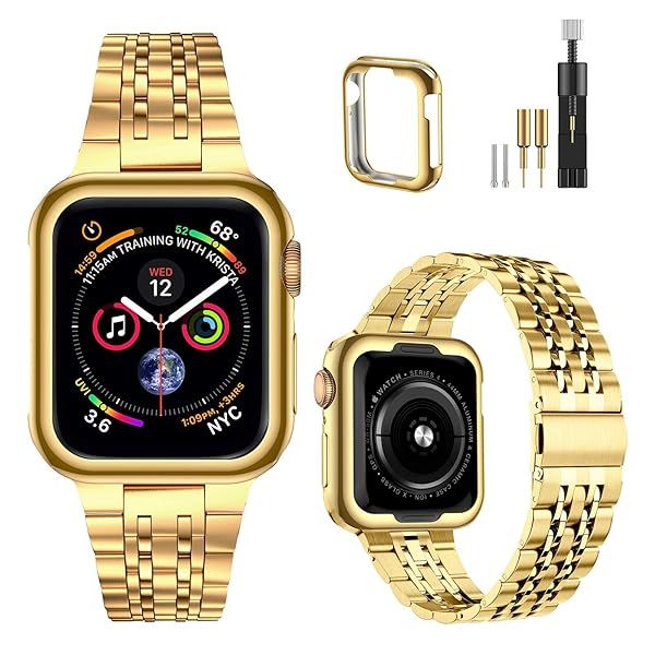 MioHHR Gold Stainless Steel Band for Apple Watch 44mm/42mm - Compatible with Series 1-6 & SE (Not Series 10)