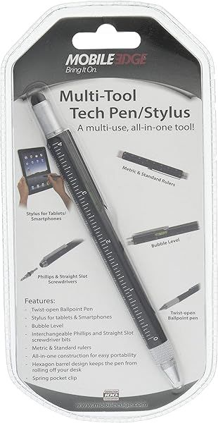 Mobile Edge Multi-Tool Stylus Pen: Touch Screen Tech Pen with Screwdrivers, Ruler & Level - MEASPM1