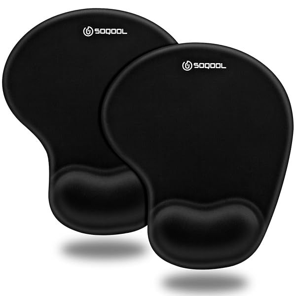 Soqool Ergonomic Mouse Pad 2 Pack with Gel Wrist Rest Non-Slip Base for Comfort and Pain Relief Durable Easy to Clean Black