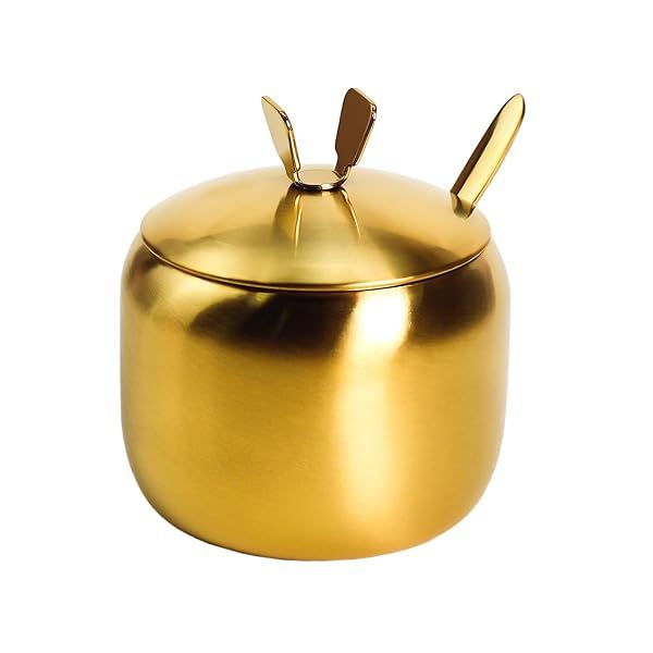 Mozacona Stainless Steel Sugar Bowl and Spice Jar with Lid and Spoon for Kitchen Storage and Seasoning