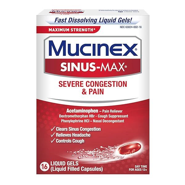Relieve Severe Congestion Fast with Mucinex Sinus-Max Max Strength Liquid Gels - 16ct
