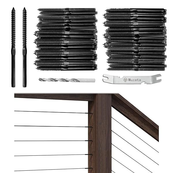 Muzata 100 Pack Black Swage Lag Screws for Cable Railing - T316 Stainless Steel Hardware for Wood Posts