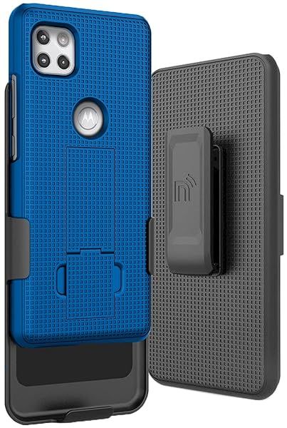 Nakedcellphone Cobalt Blue Case for Motorola One 5G Ace - Slim Kickstand & Rotating Belt Holster Accessory