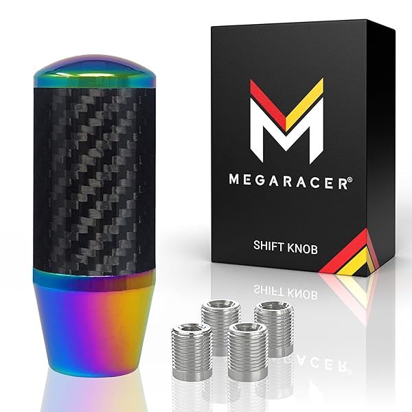 Neo Chrome Carbon Fiber Shift Knob | Buttonless Automatic & Manual Gear Shifters for 4, 5, & 6 Speed Cars