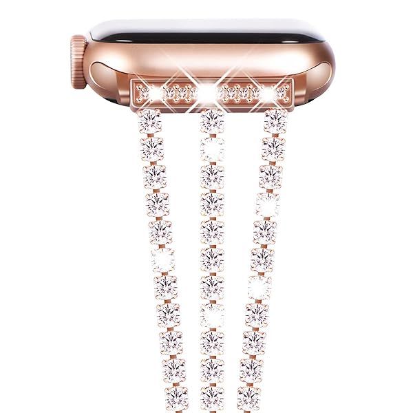 NewWays Rose Gold Bling Apple Watch Band 42mm/41mm/40mm - Sparkling Diamond Bracelet for Women