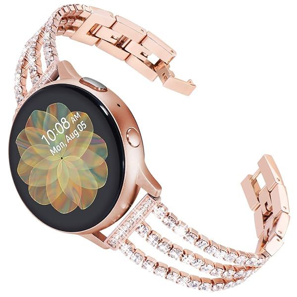 Stunning Rose Gold Diamond Bracelet for Samsung Galaxy Watch 7, 6, 5, 4 - 20mm Quick Release Band