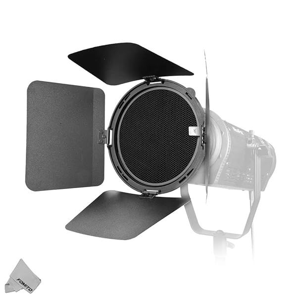 NiceFoto Fresnel Lens with Honeycomb Grids and Barn Doors for Bowens Mount LED Video Light Aputure Light Storm 300D II 120D II Mark 2