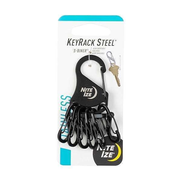 Organize Your Keys with Nite Ize KeyRack Steel S-Biner - 6 Key Carabiner Set for Secure Keychain Storage - Black