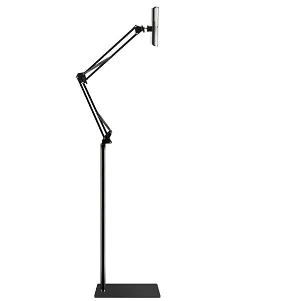OHITEC Adjustable Phone Tablet Floor Stand Heavy Duty Steel 360 Degree Rotation Holder Gooseneck Clamp Flexible Long Arm Black 4.6 Feet