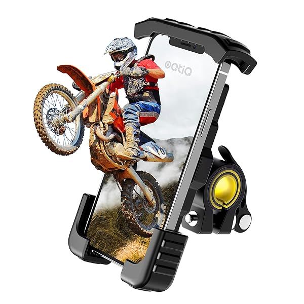 OQTIQ Dirt Bike Phone Mount for iPhone 14 13 Pro Max S9 S10 and More 4.7 to 6.8 Inch Compatible Motorcycle Handlebar Clamp