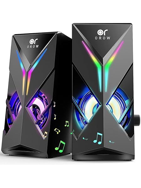 OROW 10W RGB Computer Speakers with LED Lights & Volume Control for Gaming - Compatible with Monitor & Laptop