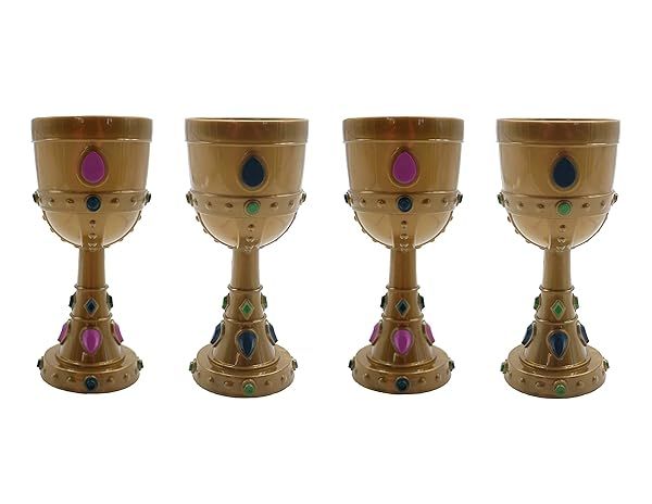 Medieval Style Jeweled Goblet Set for King Queen Pirate Halloween Party 4-Pack