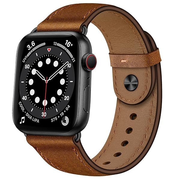 OUHENG Genuine Leather Apple Watch Band 49mm 46mm 45mm 44mm 42mm for iWatch Ultra SE Series 10 9 8 7 6 5 4 3 2 1 Retro Brown Black