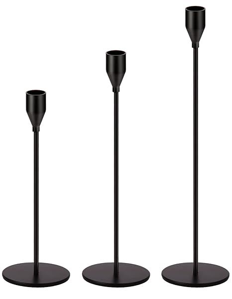 Oatnauxil Matte Black Candle Holders Set of 3 Metal Holders for Weddings Dining Parties Fits 3/4 Inch Thick Candles and LED Candles
