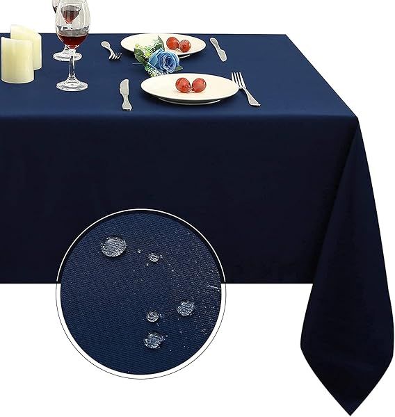 Obstal Navy Blue Rectangle Tablecloth - Oil-Proof, Spill-Proof & Water-Resistant Microfiber for Indoor/Outdoor Use (60x84 Inch)