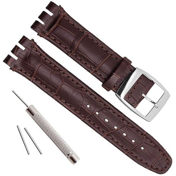 Buy OliBoPo Alligator Grain Cow Leather Watch Band for Swatch - 19mm Brown Stainless Steel Buckle