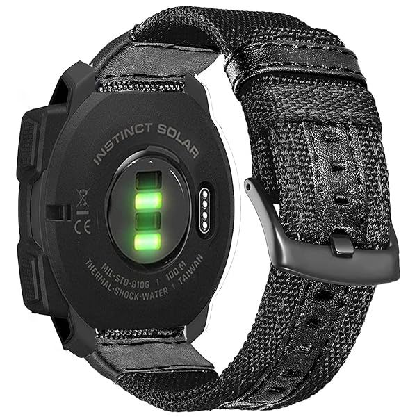 Olytop 22mm Military Nylon Watch Bands for Garmin Instinct 2 Solar Durable Fabric Sport Strap Replacement Wristband Black