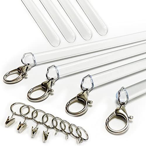 OooWow 36 Inch Clear Acrylic Curtain Rod 4 Pack Invisible Wand for Easy Opening and Closing