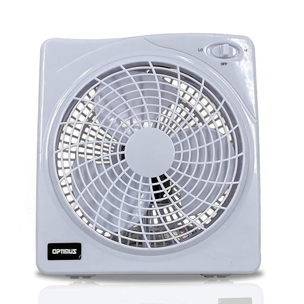 Optimus F-1022 10-Inch Box Fan - 2 Speed, Energy Efficient, Quiet Operation in White