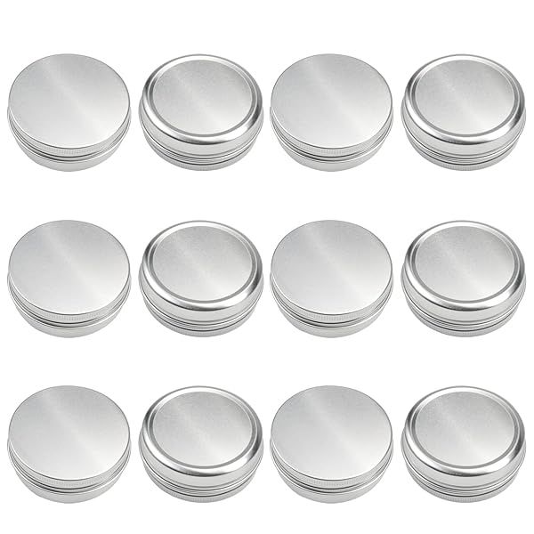12Pcs 2oz Metal Round Tins - Refillable Aluminum Containers for Salve, Spices, Lip Balm & More - 60ml with Screw Lid
