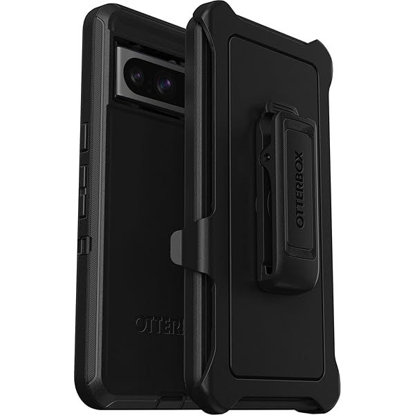 OtterBox Google Pixel 8 Pro Defender Series Case Black Rugged Durable with Port Protection and Holster Clip Kickstand