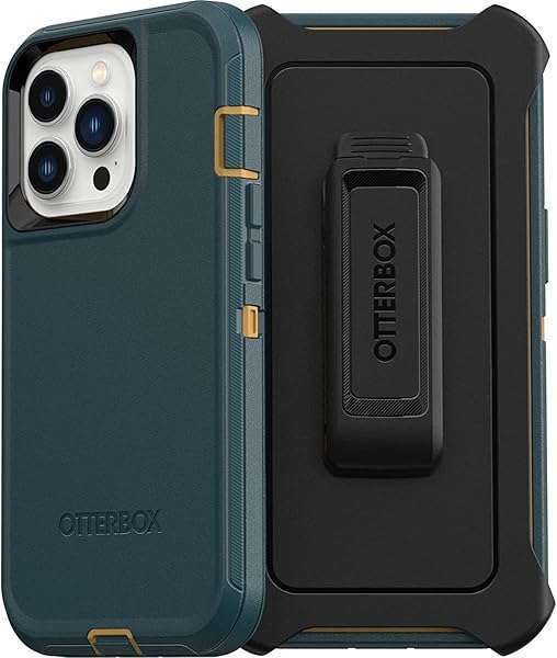 OtterBox iPhone 13 Pro (ONLY) Defender Series Case - HUNTER GREEN, rugged & durable, with port protection, includes holster clip kickstand