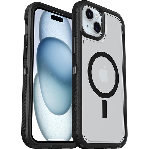 OtterBox Defender Series XT Clear Case for iPhone 15 Plus and 14 Plus Dark Side Black Clear Rugged MagSafe Compatible Lanyard Attachment
