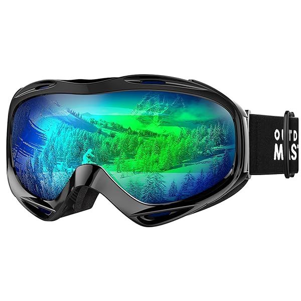 OutdoorMaster OTG Ski Goggles - UV Protection Over Glasses for Men, Women & Youth - Black Frame with REVO Green Lens