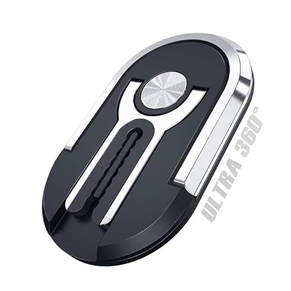 PeekOfUnique Ultra 360 Phone Mount & Stand - 3-in-1 Car Mount, Kickstand & Grip Ring (Black) - Official Product