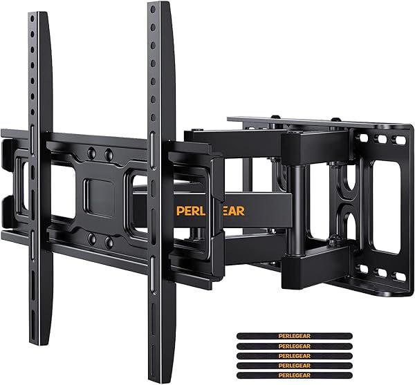 Perlegear Full Motion TV Wall Mount for 26-65 Inch TVs - Dual Swivel, Tilt, Max VESA 400x400mm, Fits Wood Studs