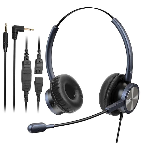 Noise-Canceling Phone Headset with 2.5mm & 3.5mm Connectors for Deskphones, PCs, & Laptops - Ideal for Call Centers & Office Use