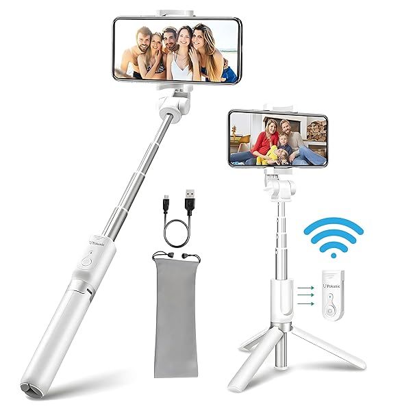Pokanic Selfie Stick Tripod with Remote - Lightweight, Adjustable, V-Log Compatible for iPhone & Samsung Galaxy (White)