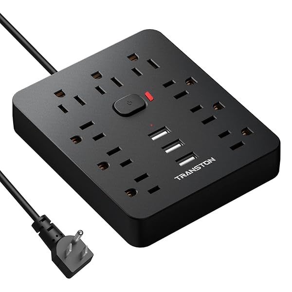 Power Strip Surge Protector: 9 Outlets & 3 USB Ports, Fireproof Desktop Charging Station with 5ft Flat Plug for Home & Office