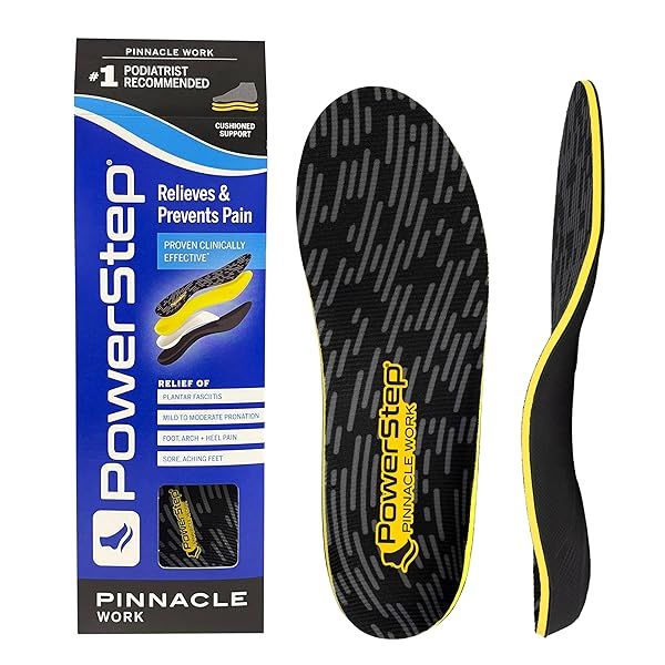 PowerStep Pinnacle Work Insoles for Arch Support in Work Boots Ideal for Standing All Day Orthotic Solution for Men