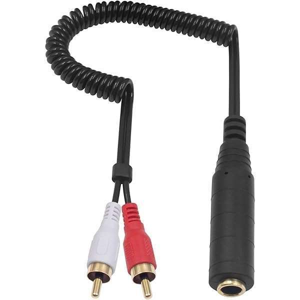 Poyiccot 1/4 to RCA Adapter Cable - 6.35mm TRS Female to 2 RCA Male Y Splitter, 2.6ft Coiled Extension Cable