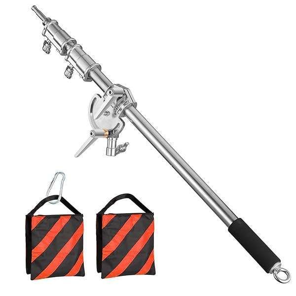 Pro Heavy Duty Extension Boom Arm for Photography - Adjustable 42-97in C Stand Crossbar with Sand Bag for Softbox & LED Lights