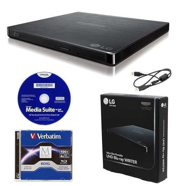 Produplicator LG BP60NB10: 6X Ultra HD 4K Blu-ray Burner with CyberLink, M-DISC, USB - Fast CD/DVD/BDXL Disc Burning