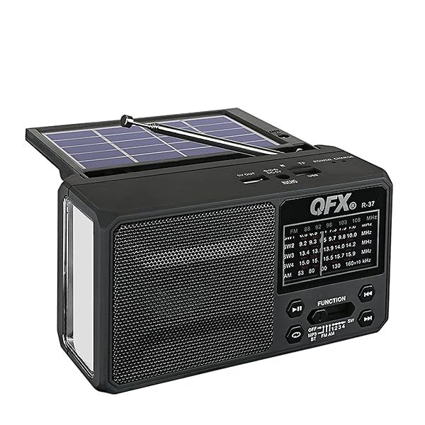 QFX R-37 6-Band Bluetooth Solar Radio: AM, FM, SW1-SW4 with LED Flashlight (2021 Model)