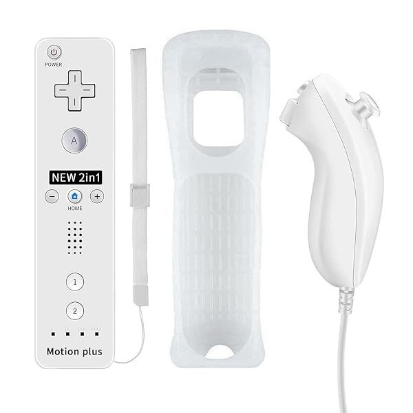 QUMOX Wii Nunchuck Remote Controller with Motion Plus Compatible with Console Shock Function White Video Game Accessory
