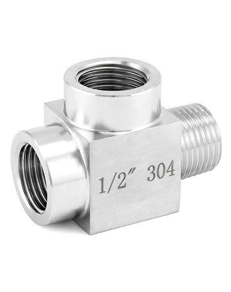 QWORK 304 Grade Stainless Steel Pipe Fitting Street Tee Male Run Tee 1/2 NPT Male x 1/2 NPT Female x 1/2 NPT Female