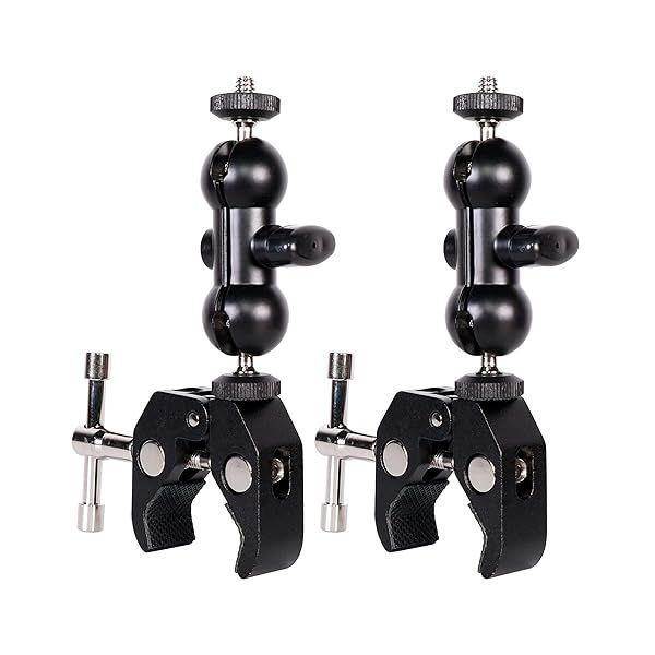 QYXINC Dual Ball Head Magic Arm Adapter - Super Clamp for DSLR, LED, Flash & Action Cam (2 Pack)