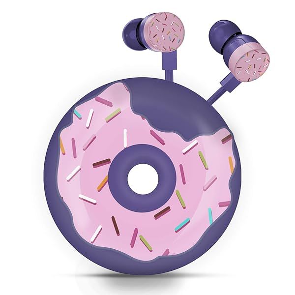 QearFun Donut Earbuds for Kids: Cute Wired Headphones with Microphone & Storage Case - Perfect Gift for School Girls & Boys