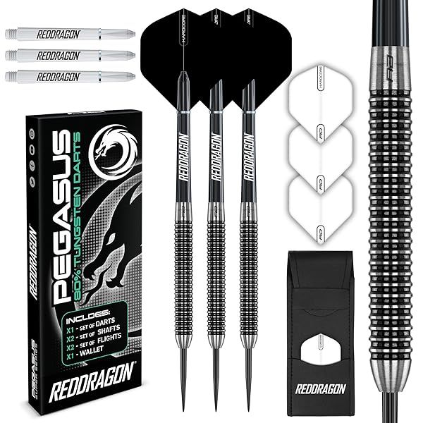 Buy RED DRAGON Pegasus 24g Tungsten Steel Darts Set - Black Stems & Flights for Precision Play