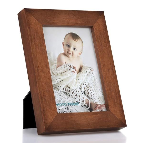 RPJC 3.5x5 Inch Solid Wood Picture Frame with High Definition Glass for Table Top and Wall Mounting Brown