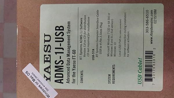RT Systems Yaesu ADMS-1J Programming Software & USB Cable for FT-60R - Fast Setup & Easy Use