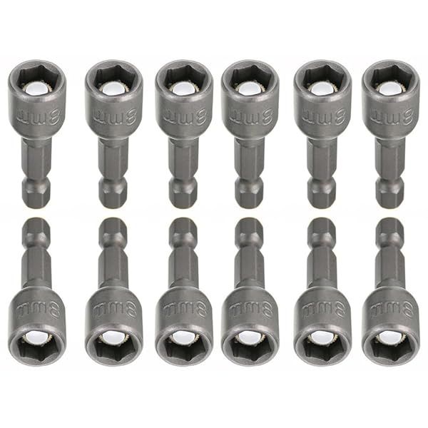 RUIAN 12 Piece Hex Magnetic Power Socket Adapter Set for Electrician Tools 8mm 5/16 Inch Drill Bit Nuts Driver
