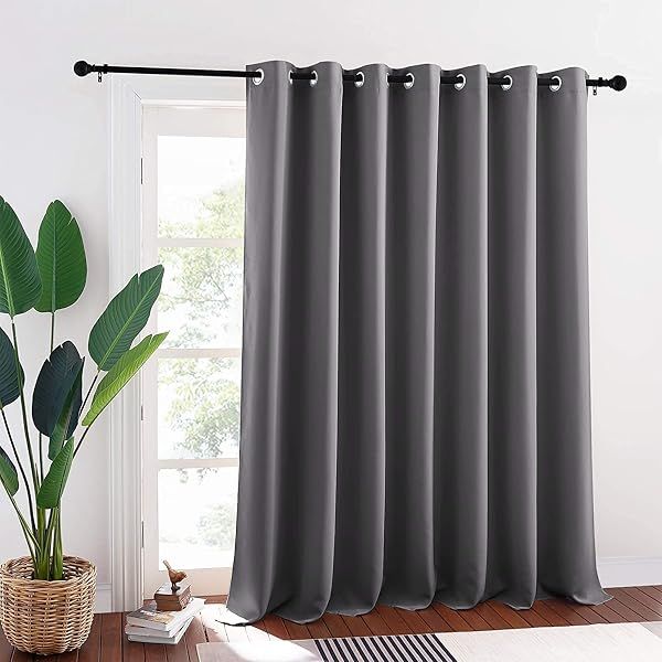 RYB HOME Blackout Patio Door Curtain - Thermal Insulated 100x95 Inch Grey Drapes for Sliding Glass Door & Room Divider