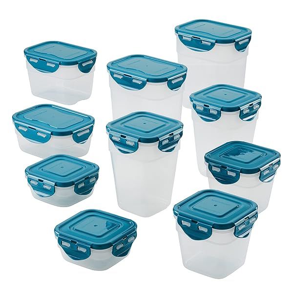 Rachael Ray 20-Piece Leak-Proof Stacking Food Storage Container Set Clear with Teal Lids